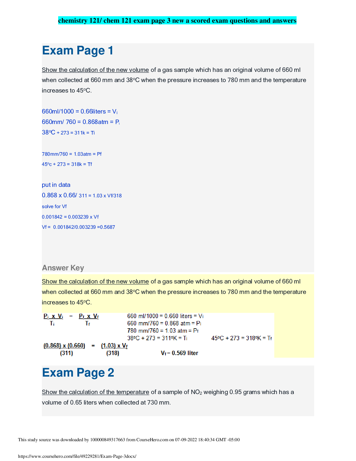 Preview image for chemistry 121 - chem 121 exam page 3 new a scored exam questions and answers